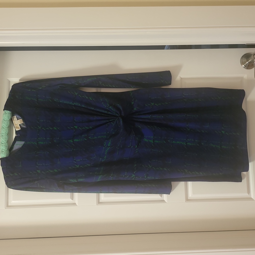 Michael Kors dress navy with dark green print, medium